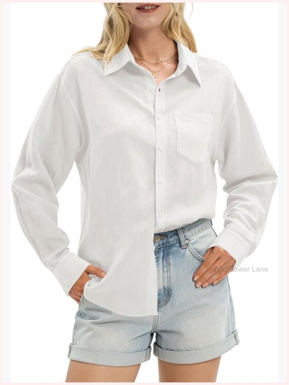 Linen Button Down Shirt Long Sleeve Loose Fit Summer Blouse Casual Beach Top - Picture 1 of 7